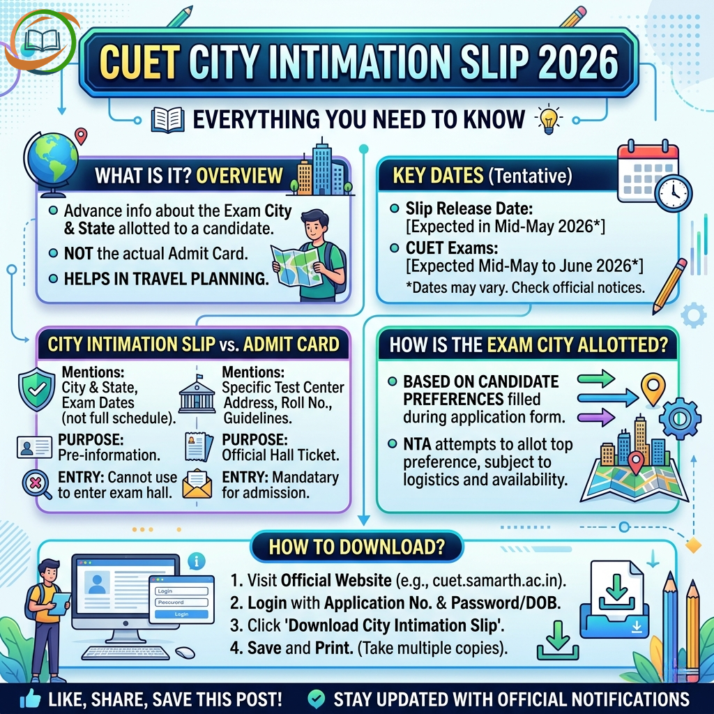 CUET City Intimation Slip 2026: Release Date, Download Steps & Everything You Need to Know