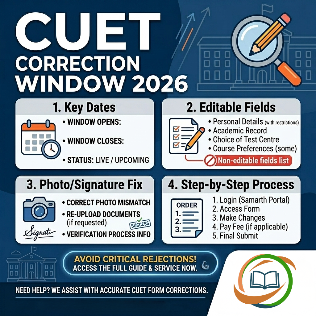 CUET Correction Window 2026: All Dates, Editable Fields, Photo Mismatch Fix & Step-by-Step Process