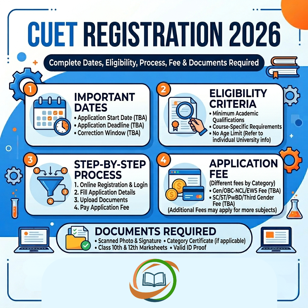 CUET Registration 2026: Dates, Eligibility, Step-by-Step Process, Fee & Documents Required