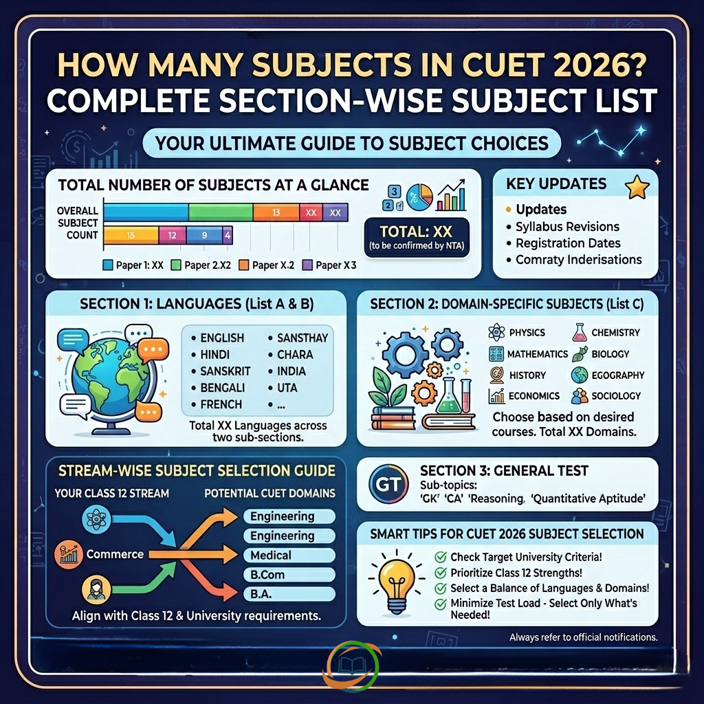 How Many Subjects in CUET 2026? Complete Section-Wise Subject List