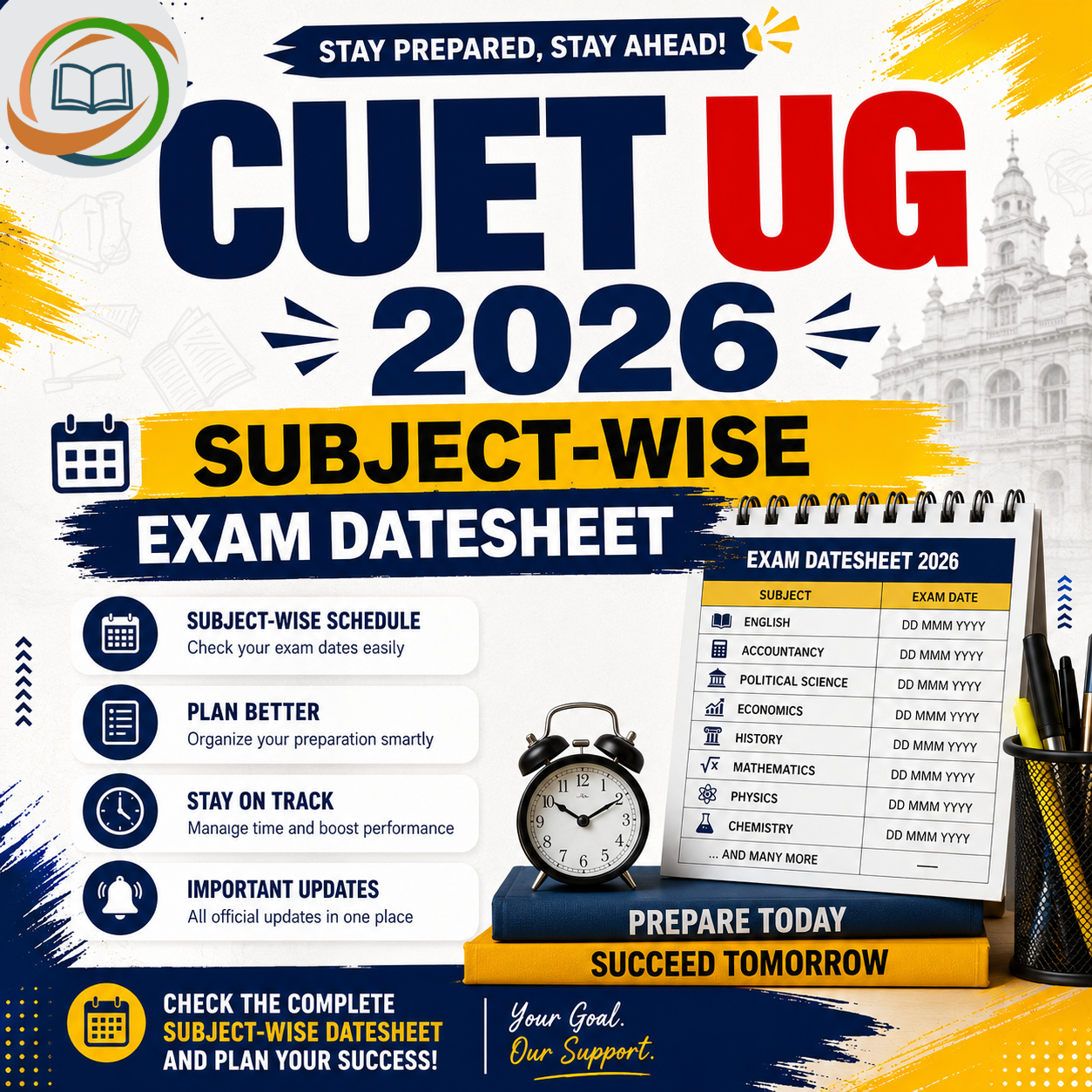 CUET UG 2026 Subject-Wise Exam Datesheet